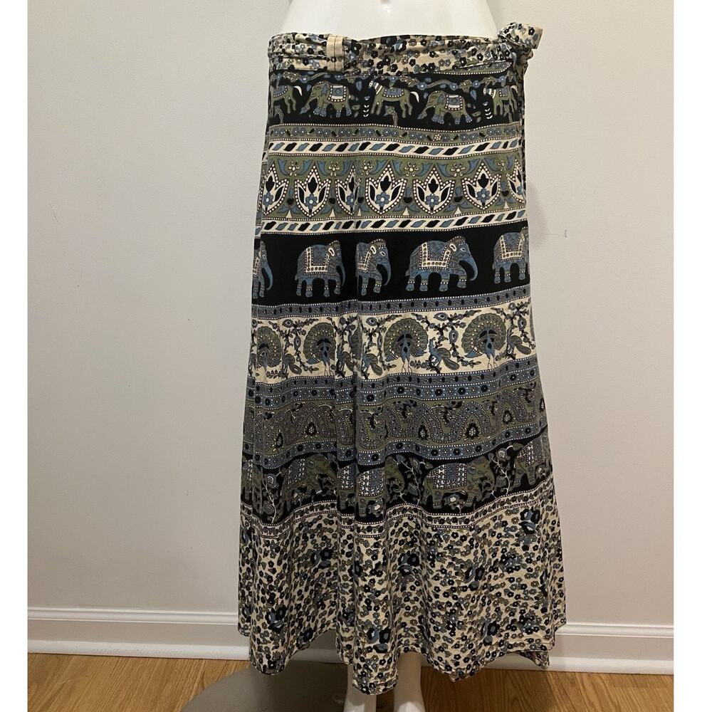 WONDER WEAR | Elephant/Peacock Pattern Cotton Wrap long Skirt | FS (Fits most)